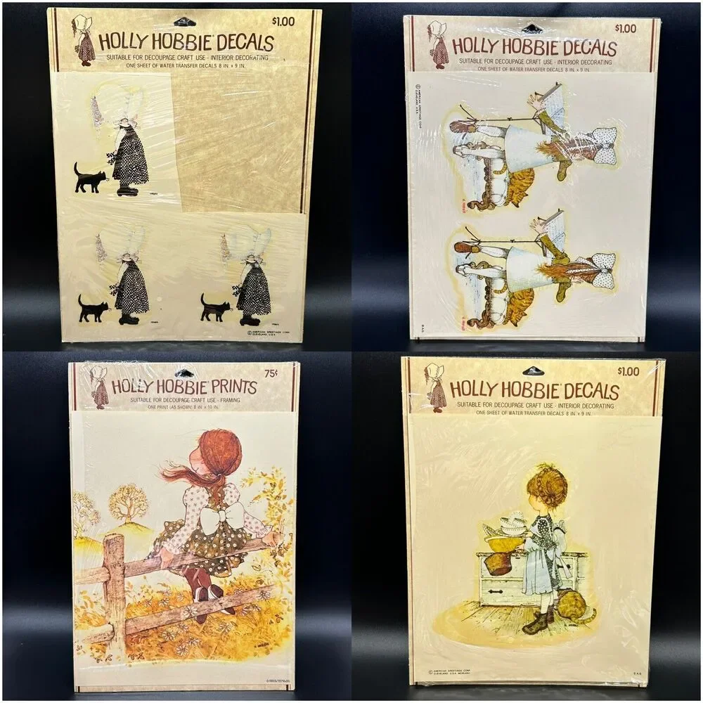 Holly Hobbie 3 Decals & 1 Decoupage Print American Greetings Paper Craft